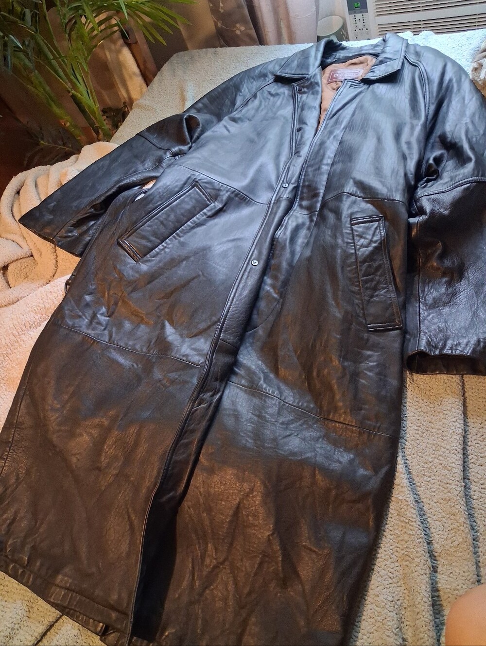 Couture Brand Vintage Men's Black Leather Long(Trench) W/ Zip Liner Size L